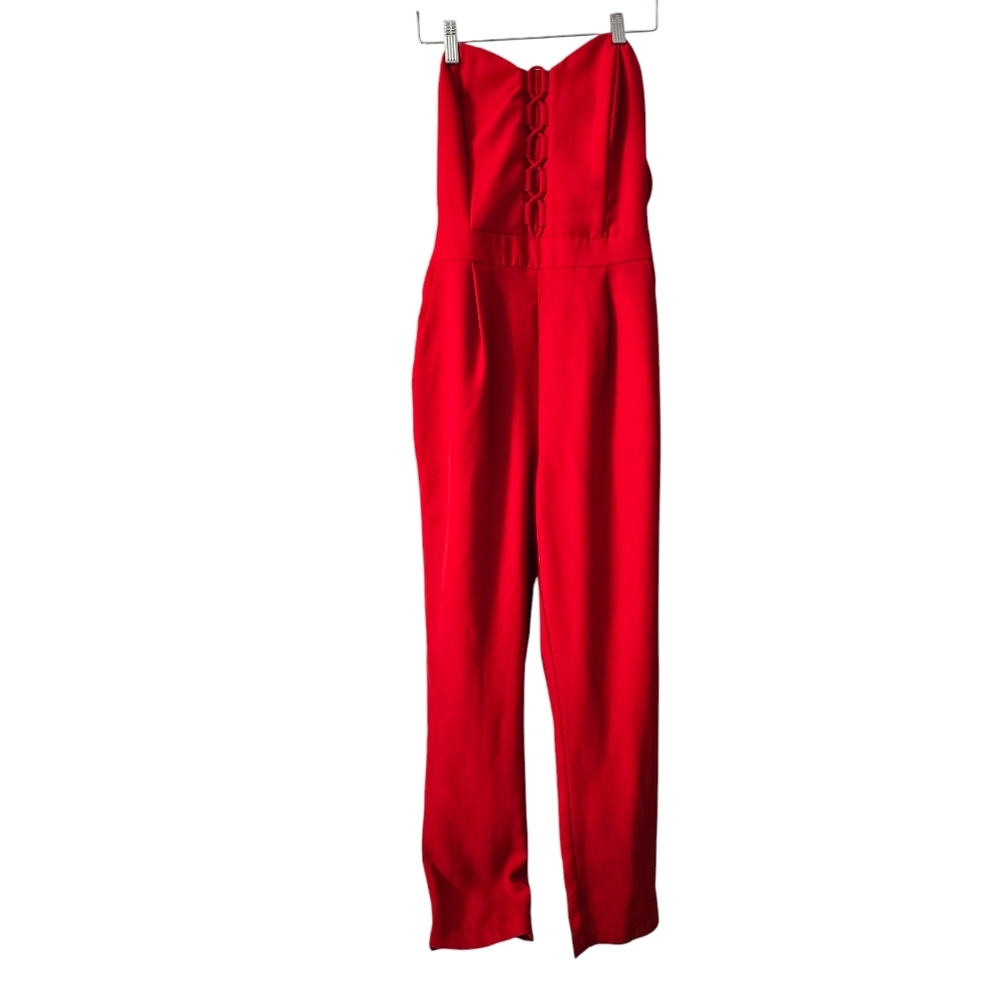 ADELYN RAE Red Sweetheart Neckline Strapless Jumpsuit.Size Small